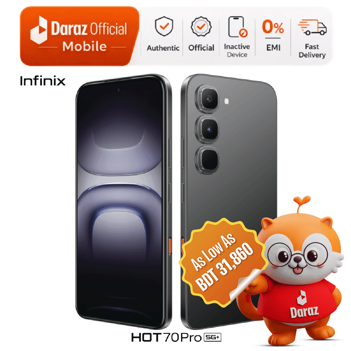 Infinix HOT 70 Pro 5G+ 8+128GB | 6000mAh 45W 144Hz FHD+ Display | Dimensity 7100 5G | 50MP Sony Camera | Official Warranty