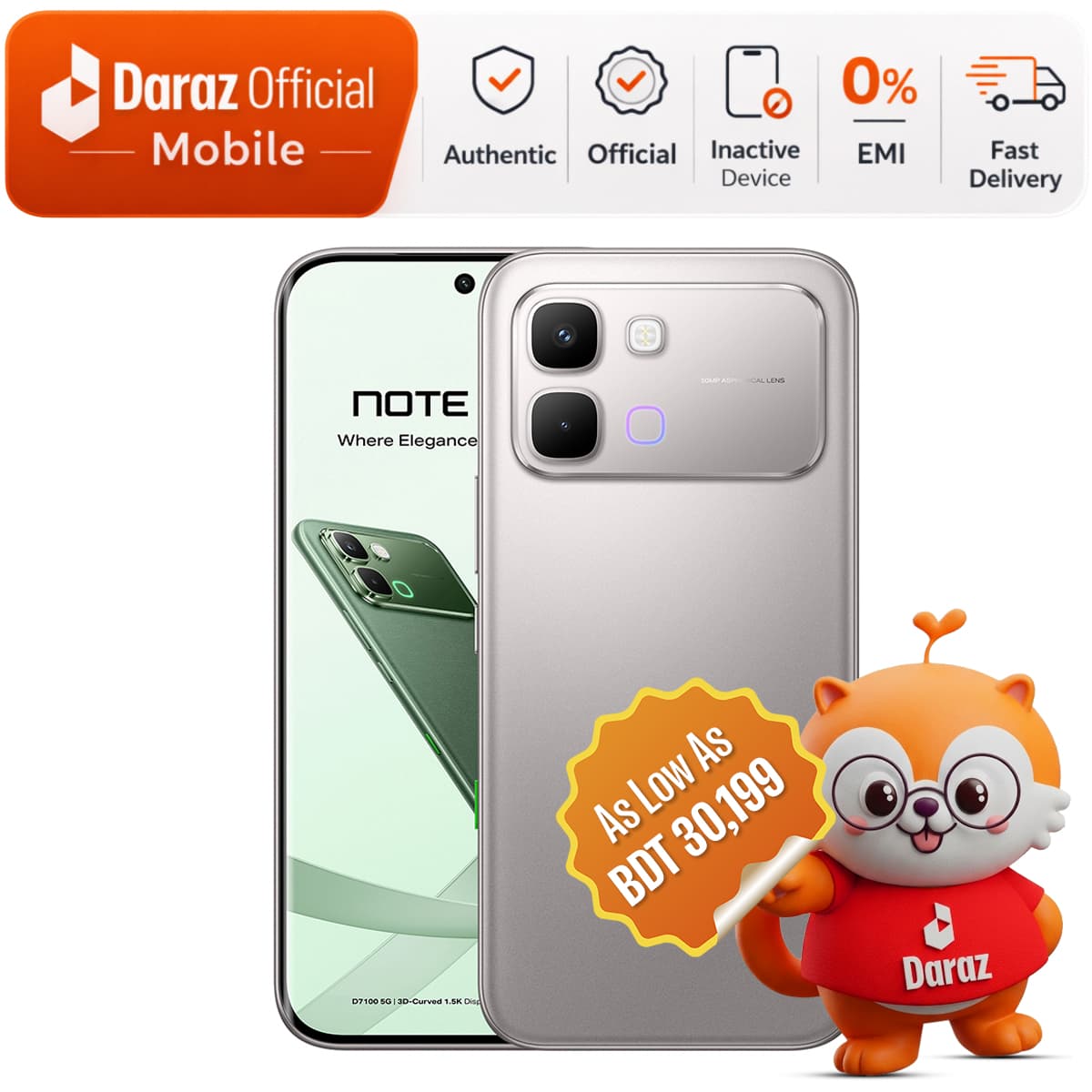 Infinix NOTE Edge 8/256GB | 1.5K 3D curved Display | 6500mAh Ultra-Slim Battery | MTK D7100 5G